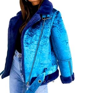 Blue Velvet Biker Jacket
